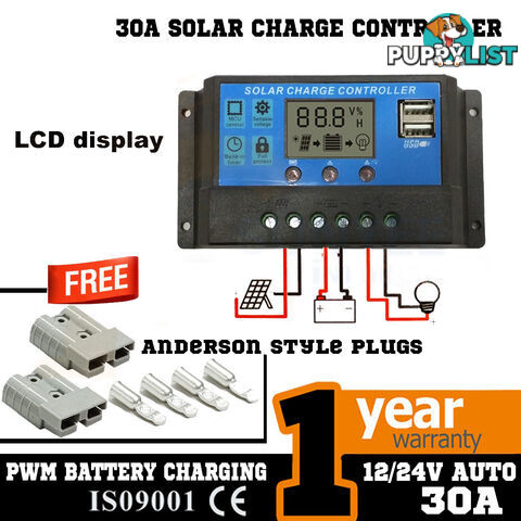 30A 12V-24V LCD Display PWM Solar Panel Regulator Charge Controller & Timer PWN