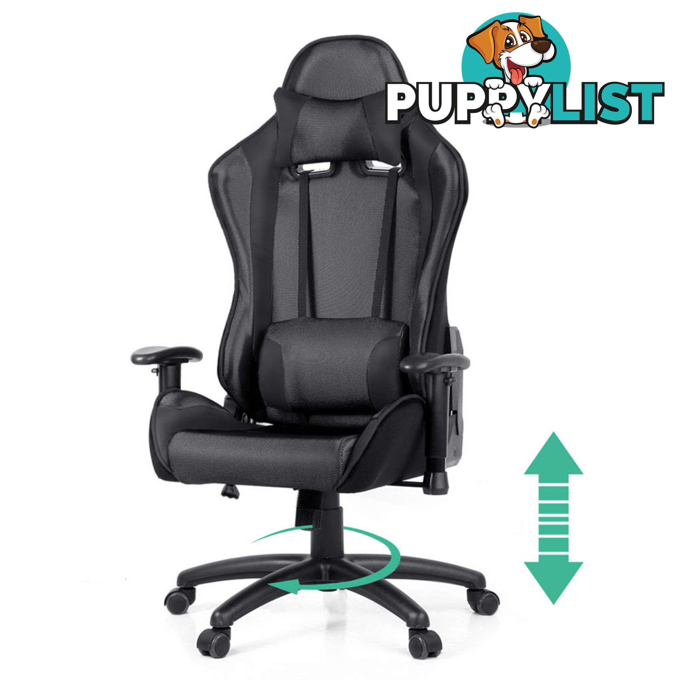 PU Leather & Mesh Reclining Office Desk Gaming Executive Chair - Black