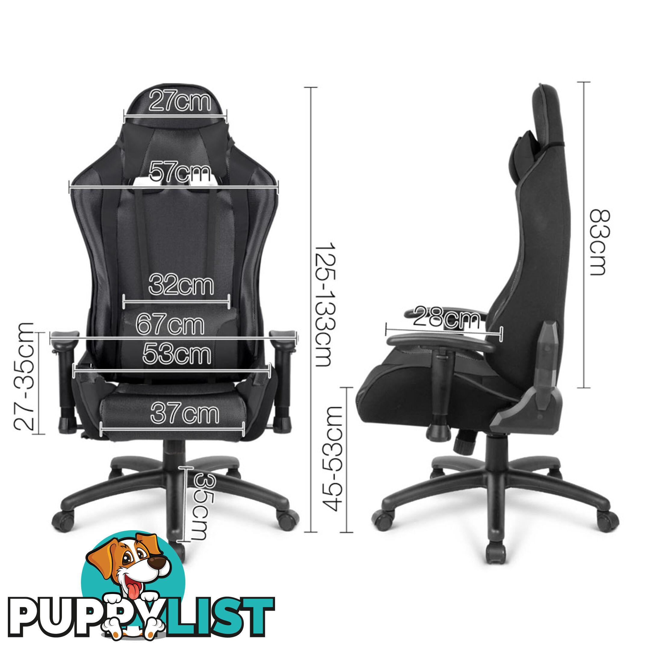 PU Leather & Mesh Reclining Office Desk Gaming Executive Chair - Black