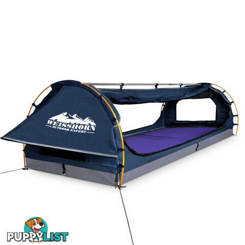 Double Camping Canvas Swag with Mattress and Air Pillow - Blue