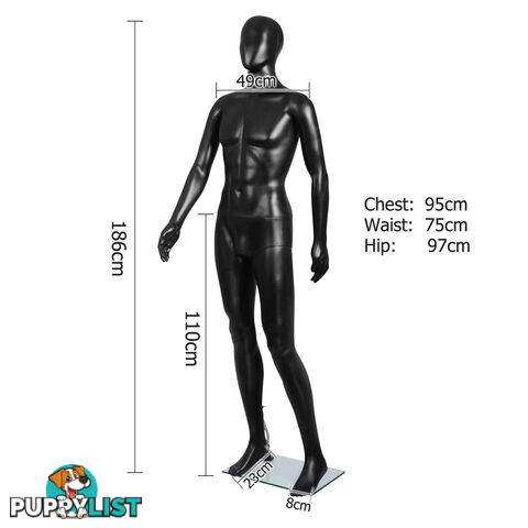 Full Body Male Mannequin Cloth Display Tailor Dressmaker Black 186cm