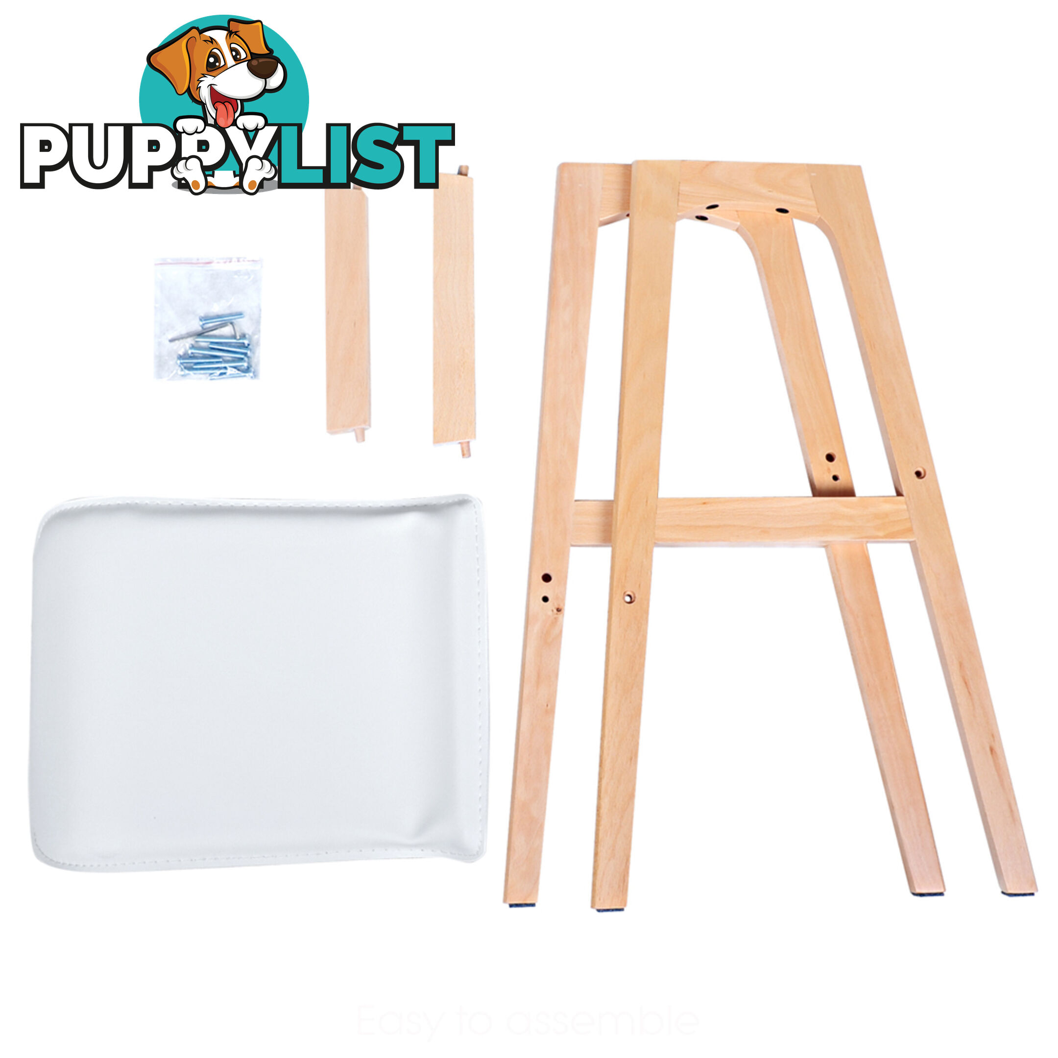 Set of 2 PVC Leather Bar Stool White