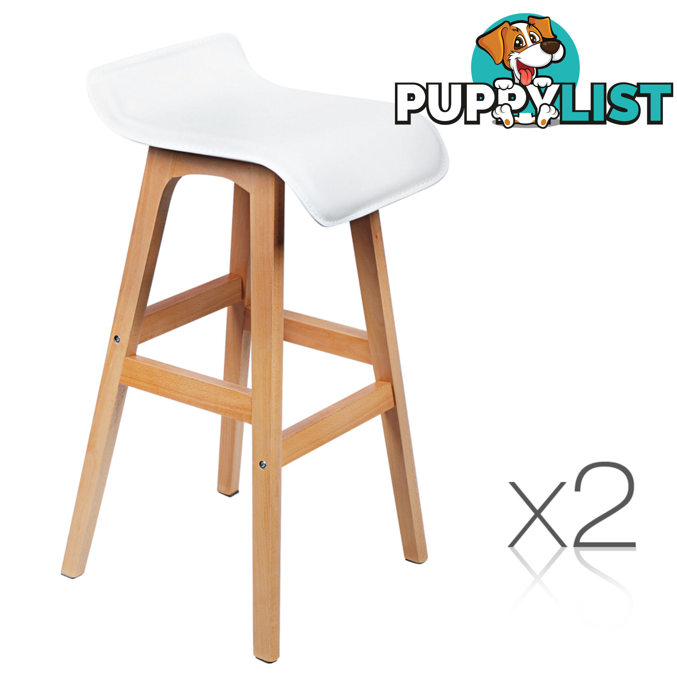 Set of 2 PVC Leather Bar Stool White