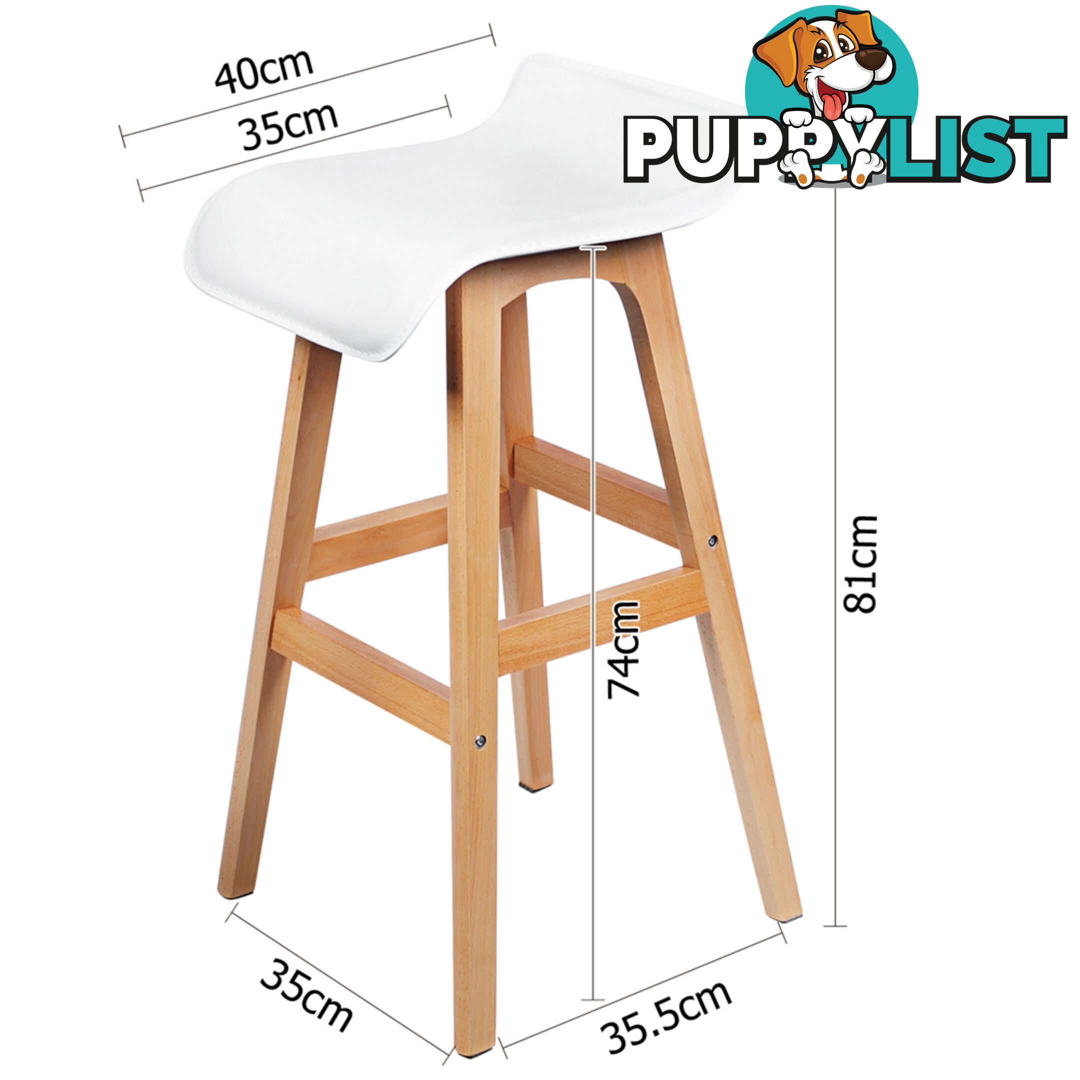 Set of 2 PVC Leather Bar Stool White