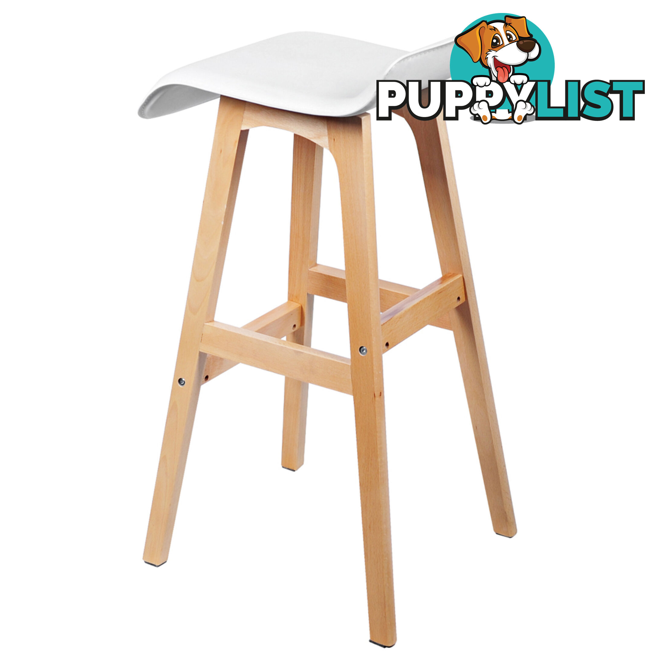 Set of 2 PVC Leather Bar Stool White