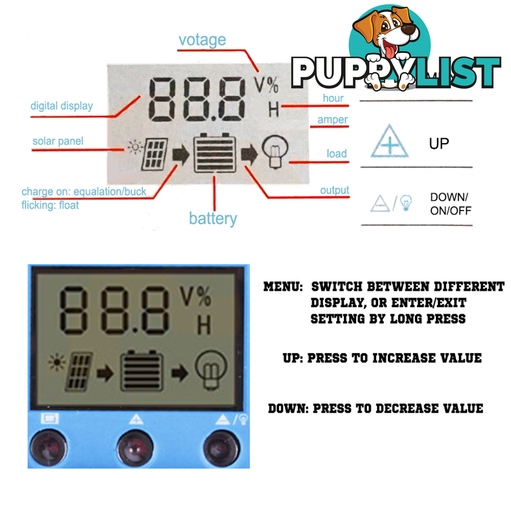 12V-24V 20A LCD Display PWM Solar Panel Regulator Charge Controller Timer PWN