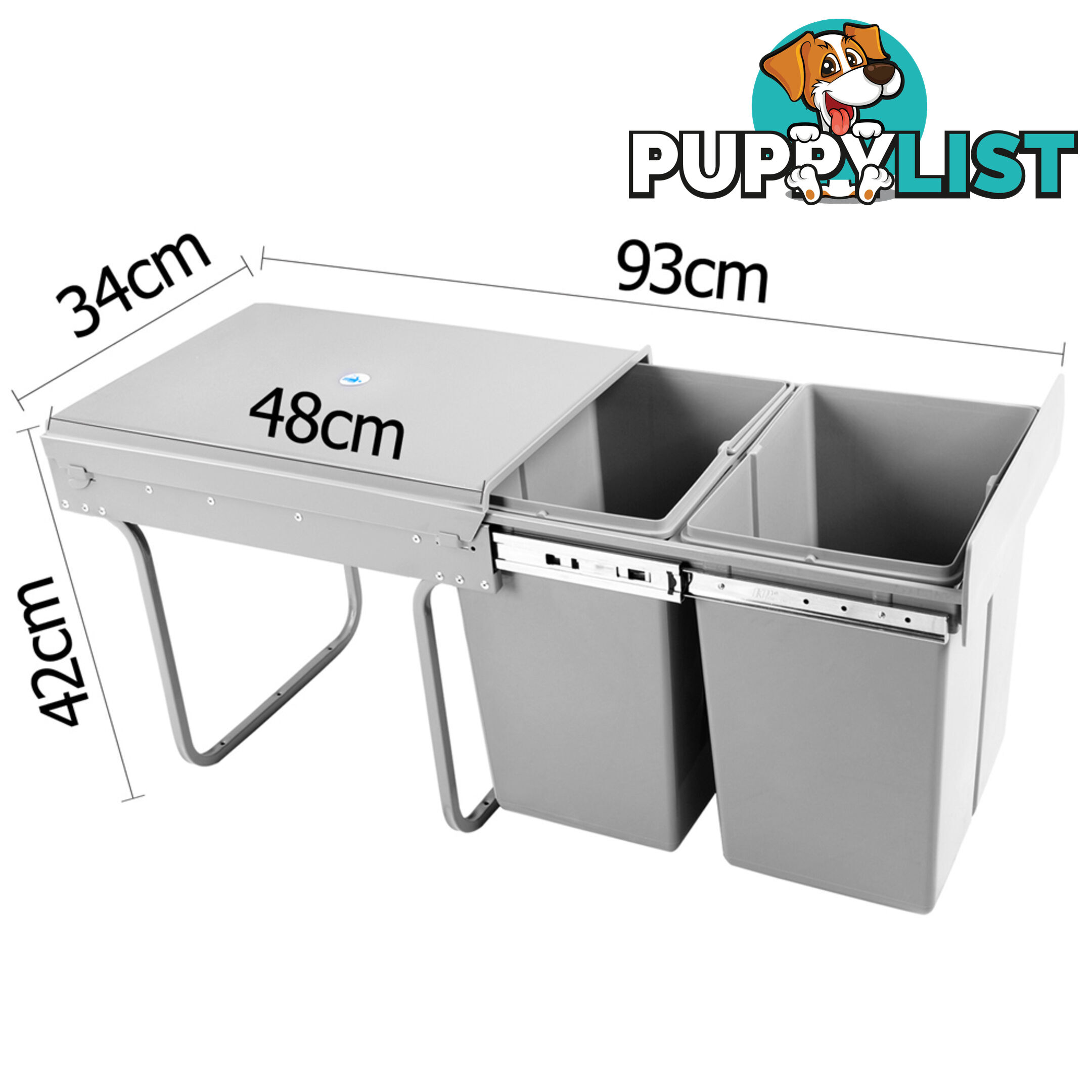 Duel Side Pull Out Rubbish Waste Basket 2 x 20L