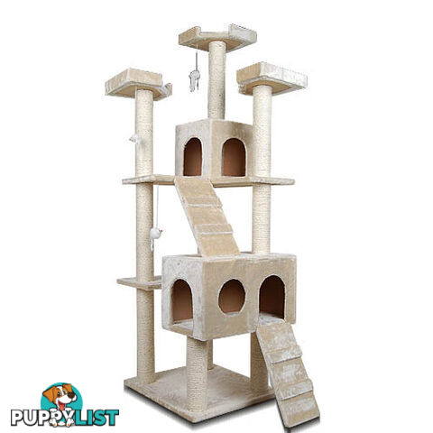 Multi Level Cat Scratching Poles Tree w/ Ladder Beige