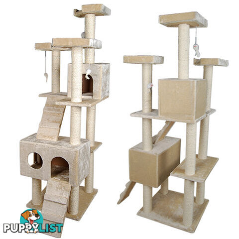 Multi Level Cat Scratching Poles Tree w/ Ladder Beige