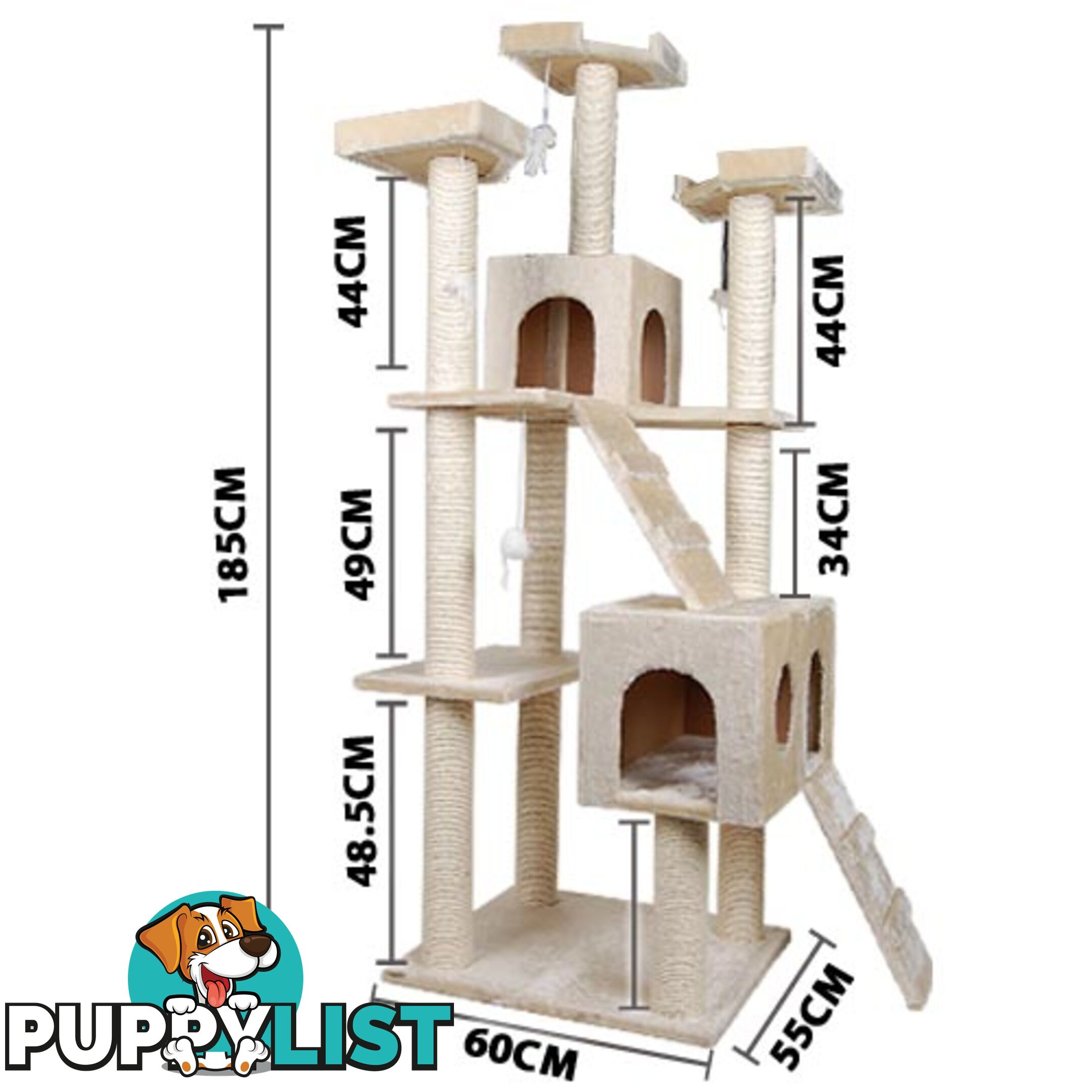 Multi Level Cat Scratching Poles Tree w/ Ladder Beige