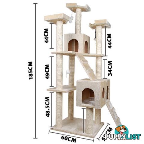 Multi Level Cat Scratching Poles Tree w/ Ladder Beige