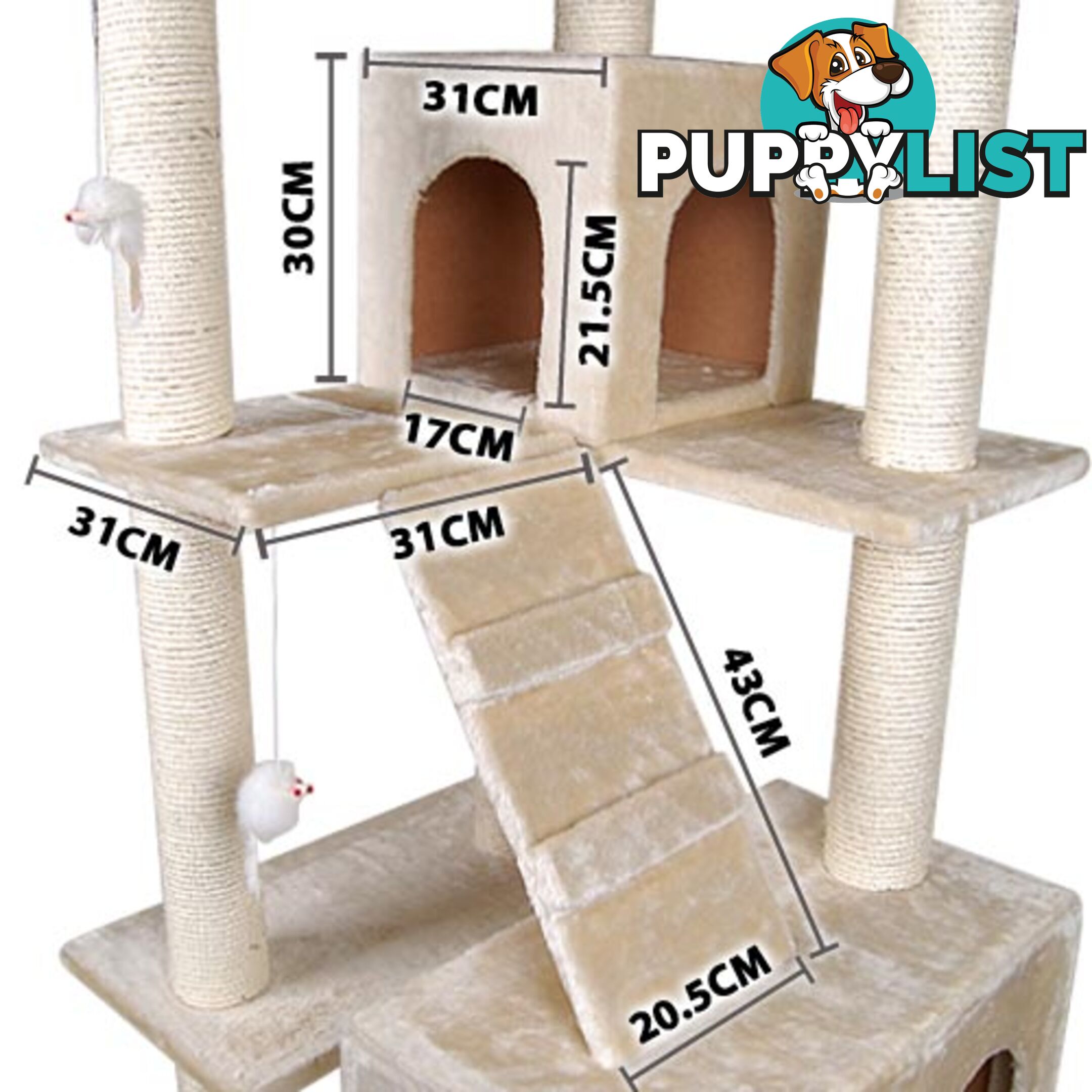 Multi Level Cat Scratching Poles Tree w/ Ladder Beige