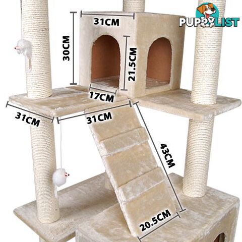 Multi Level Cat Scratching Poles Tree w/ Ladder Beige