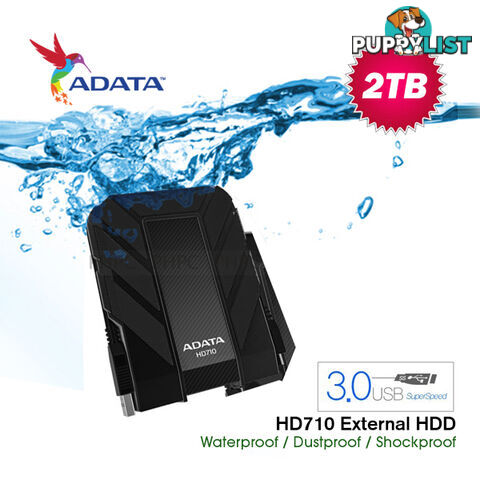 AHD710-2TU3-CBK ADATA HD710 Waterproof/Dustproof/Shock-Resistant 2TB USB 3.0 External Hard Drive- Black