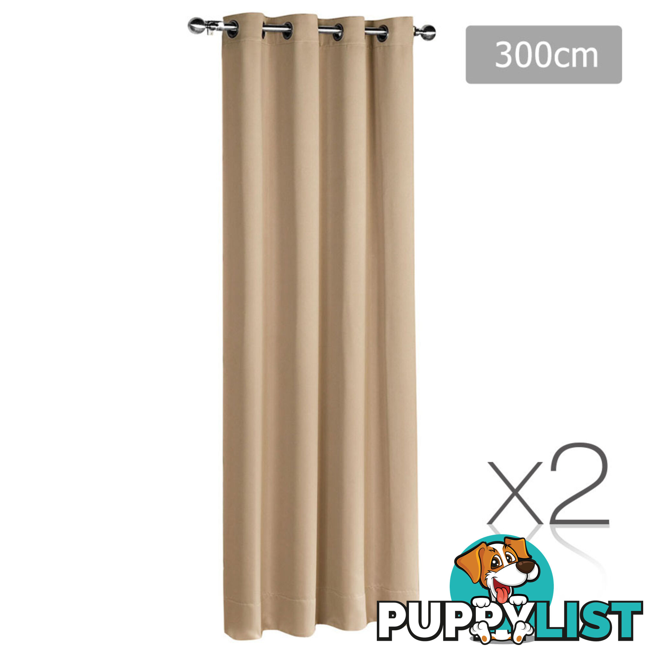 Set of 2 ArtQueen 3 Pass Eyelet Blockout Curtain Latte 300cm