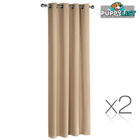 Set of 2 ArtQueen 3 Pass Eyelet Blockout Curtain Latte 300cm