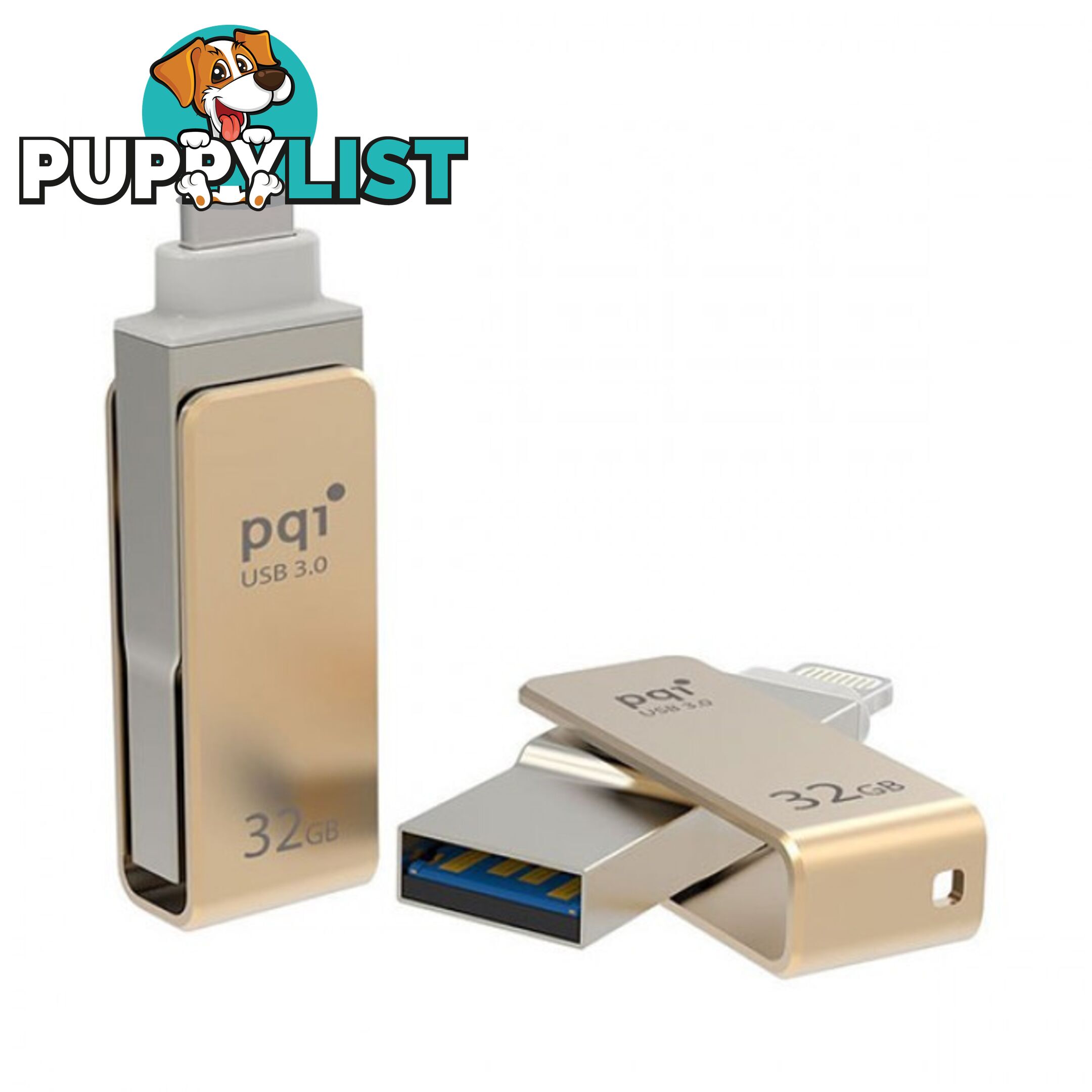 PQI iConnect Mini 6I04-032GR2001 Gold [Apple MFi] 32 GB Mobile Flash Drive w/ Lightning Connector for iPhones iPads Mac & PC USB 3.0 (6I04-032GR2001)