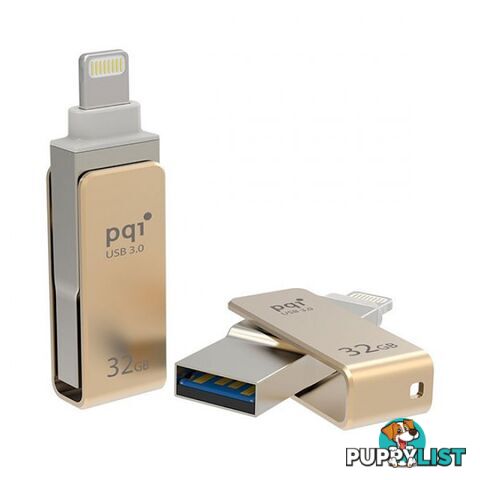 PQI iConnect Mini 6I04-032GR2001 Gold [Apple MFi] 32 GB Mobile Flash Drive w/ Lightning Connector for iPhones iPads Mac & PC USB 3.0 (6I04-032GR2001)