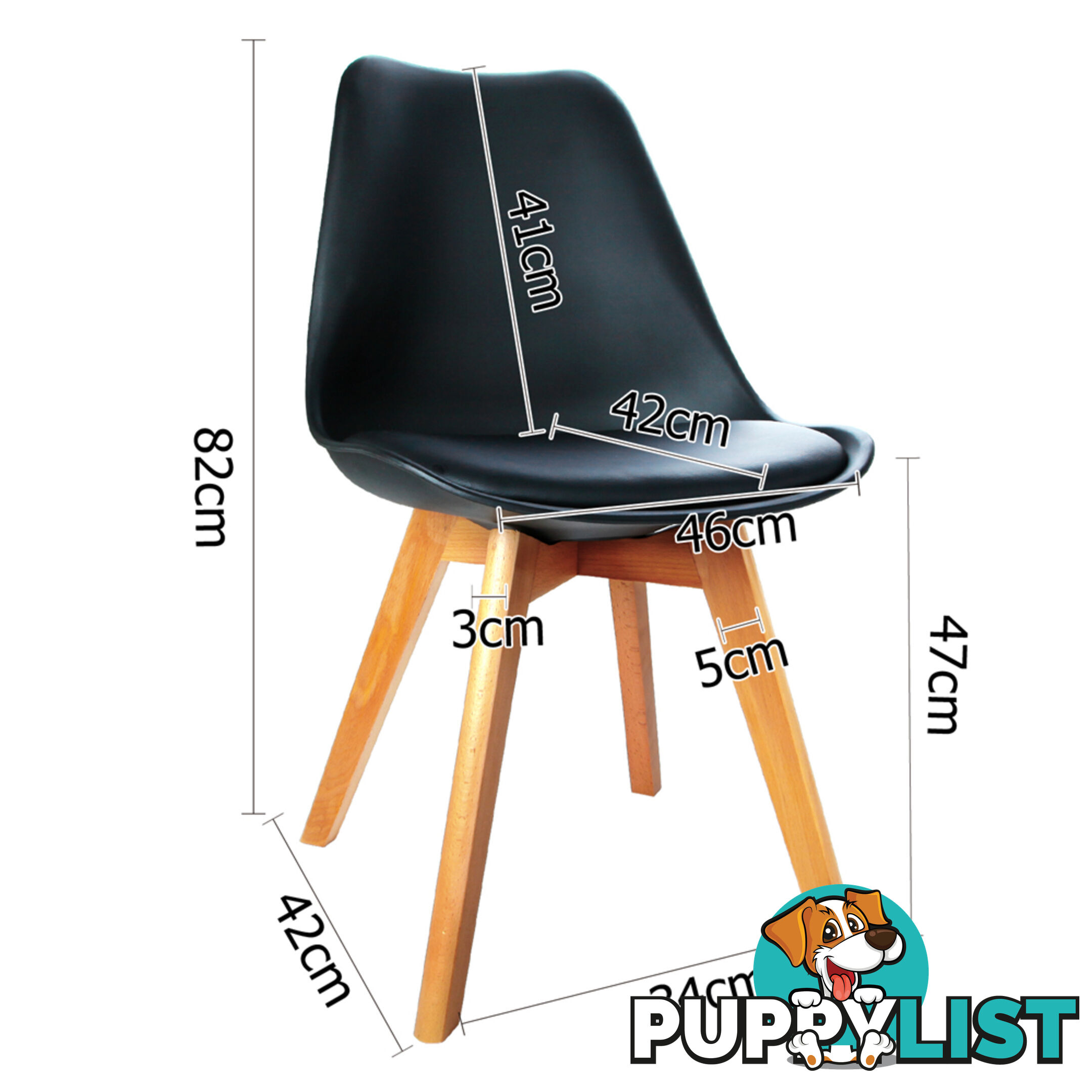 Set of 2 Dining Chair PU Leather Seat Black