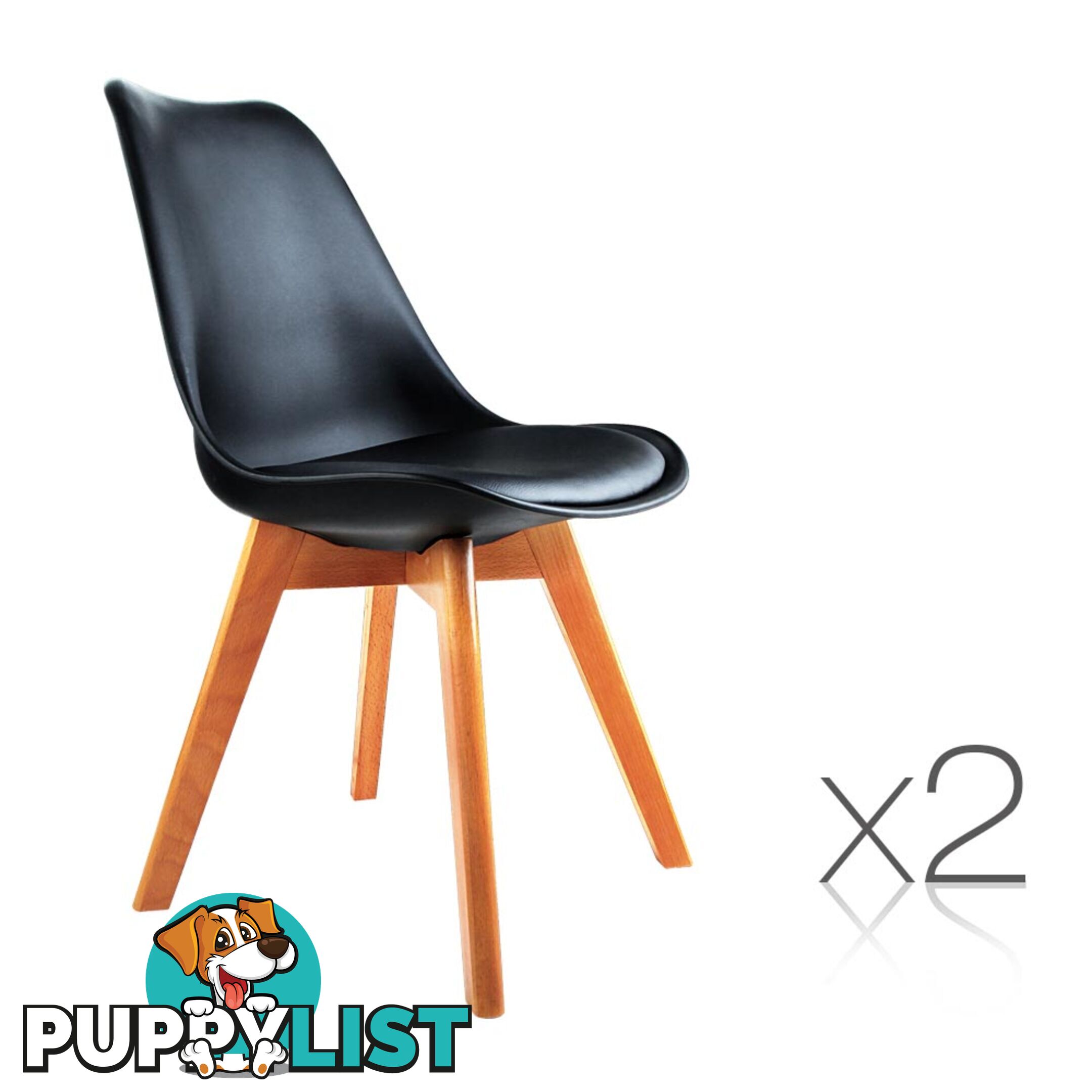 Set of 2 Dining Chair PU Leather Seat Black