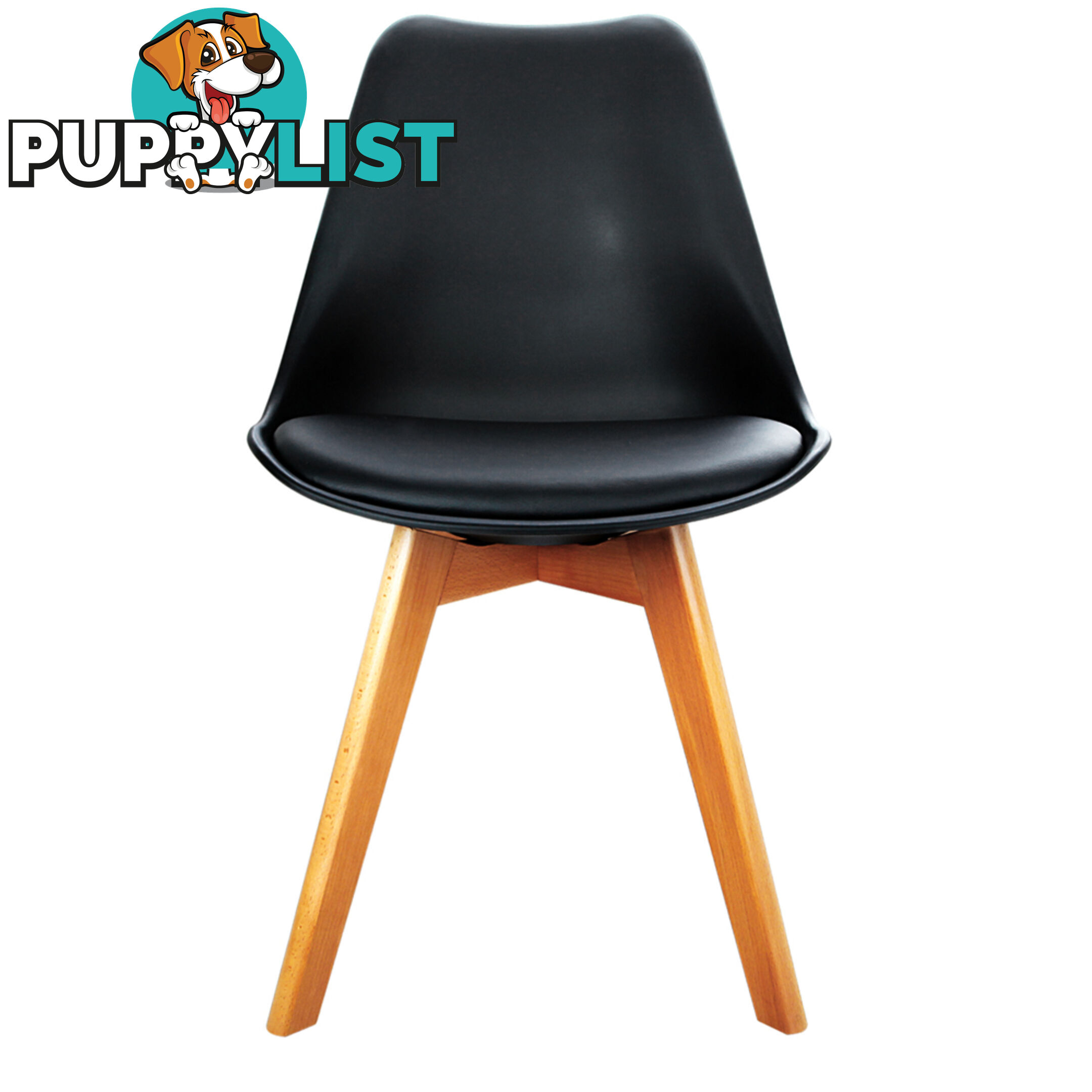 Set of 2 Dining Chair PU Leather Seat Black