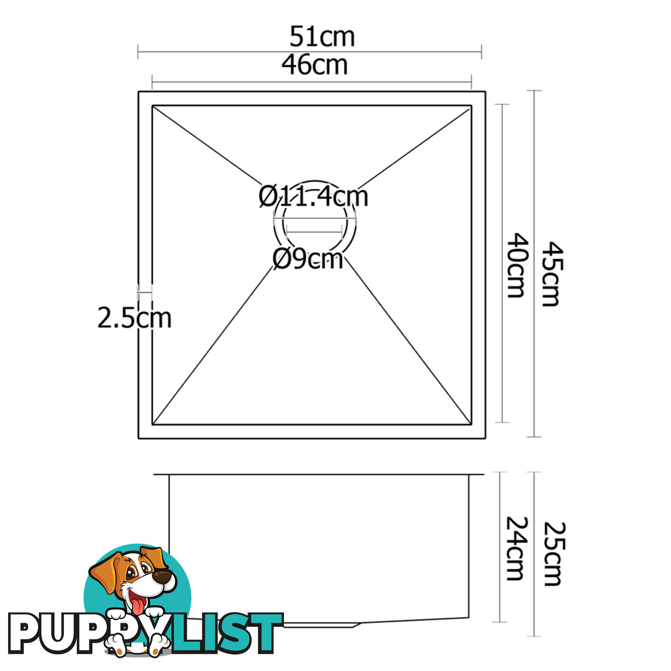 Stainless Steel Kitchen/Laundry Sink w/ Strainer Waste 510 x 450 mm