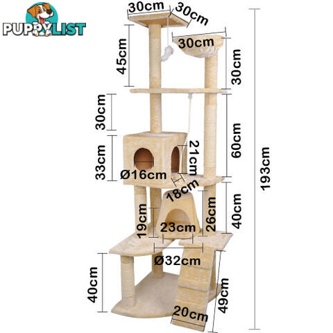 Multi Level Cat Scratching Poles Tree w/ Ladder Beige