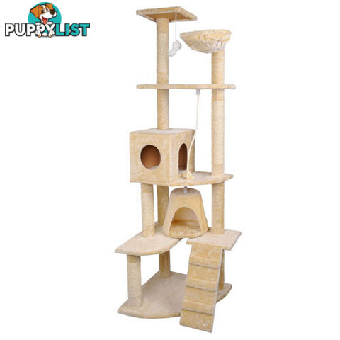 Multi Level Cat Scratching Poles Tree w/ Ladder Beige