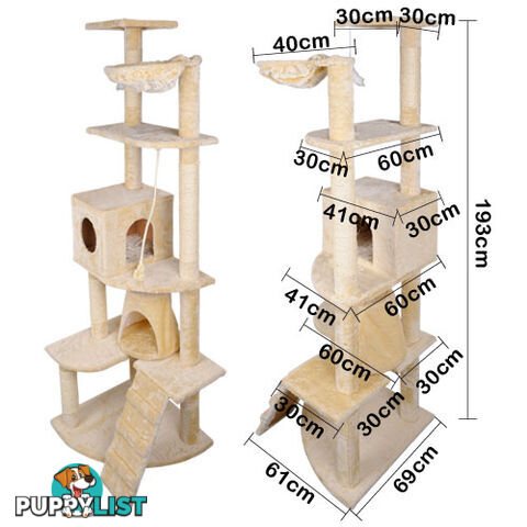 Multi Level Cat Scratching Poles Tree w/ Ladder Beige