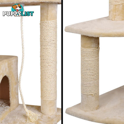 Multi Level Cat Scratching Poles Tree w/ Ladder Beige