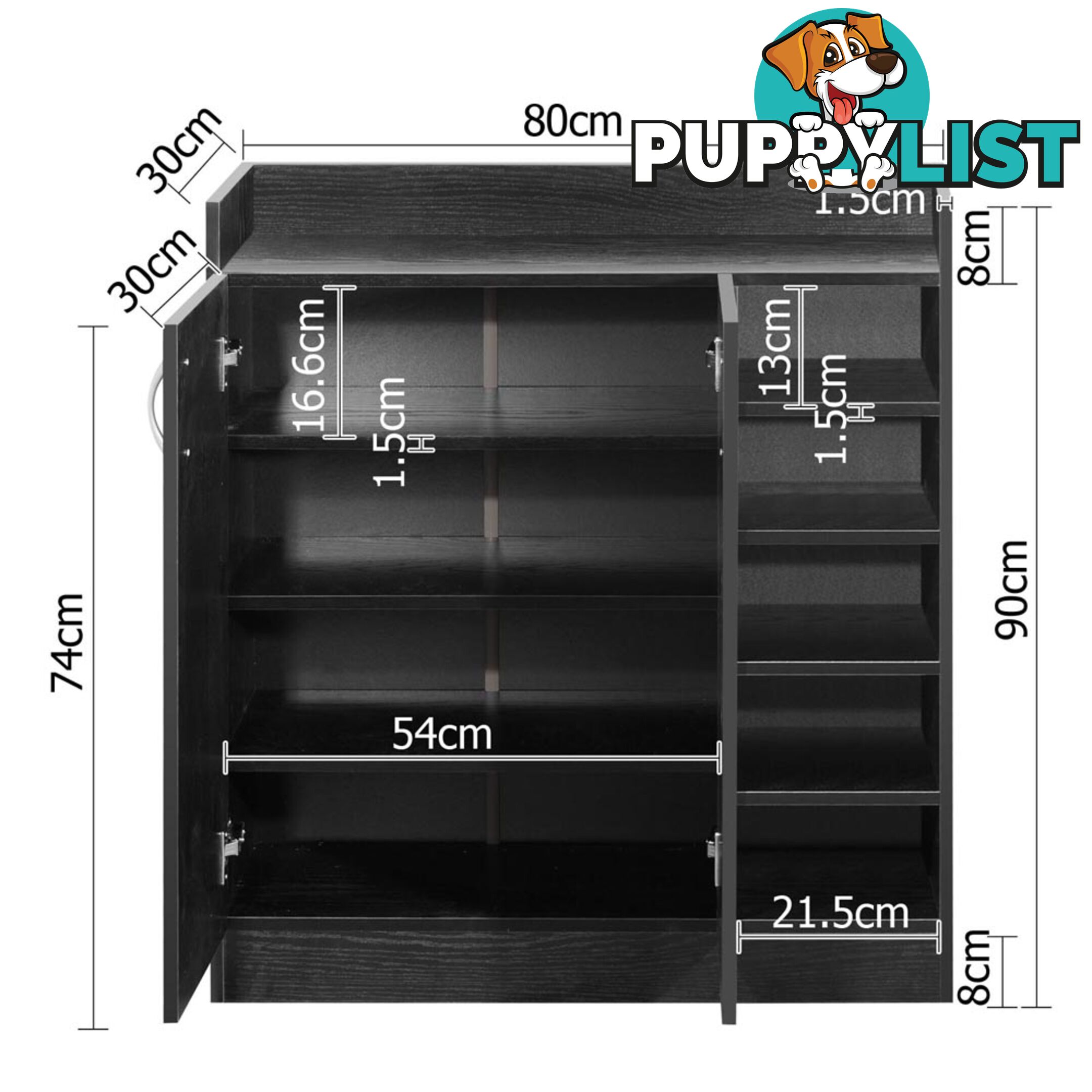 2 Doors Shoe Cabinet Storage Cupboard Black