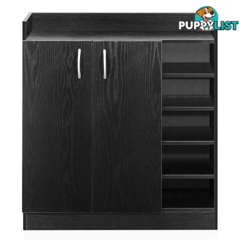 2 Doors Shoe Cabinet Storage Cupboard Black