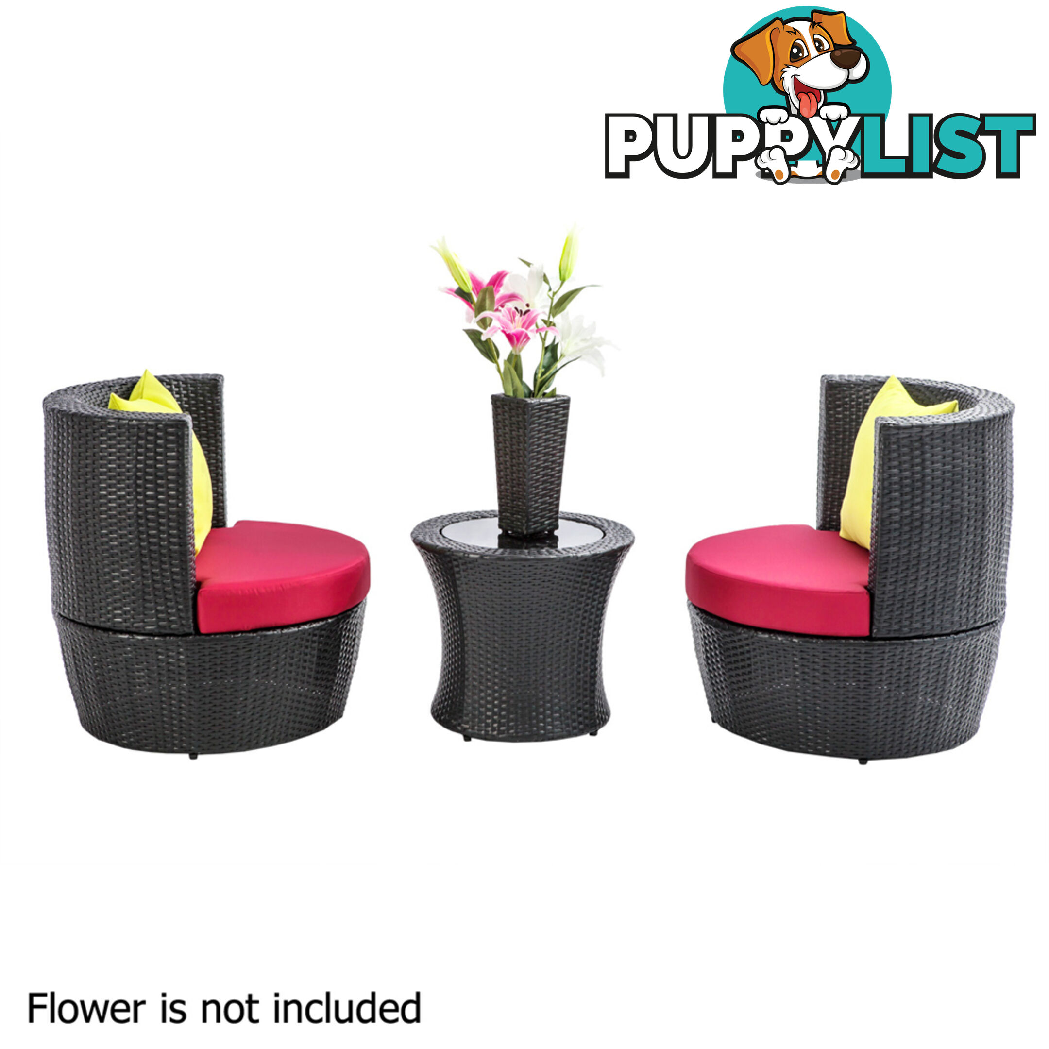 Stackable 4 pcs Black Wicker Rattan 2 Seater Outdoor Furniture Set Grey