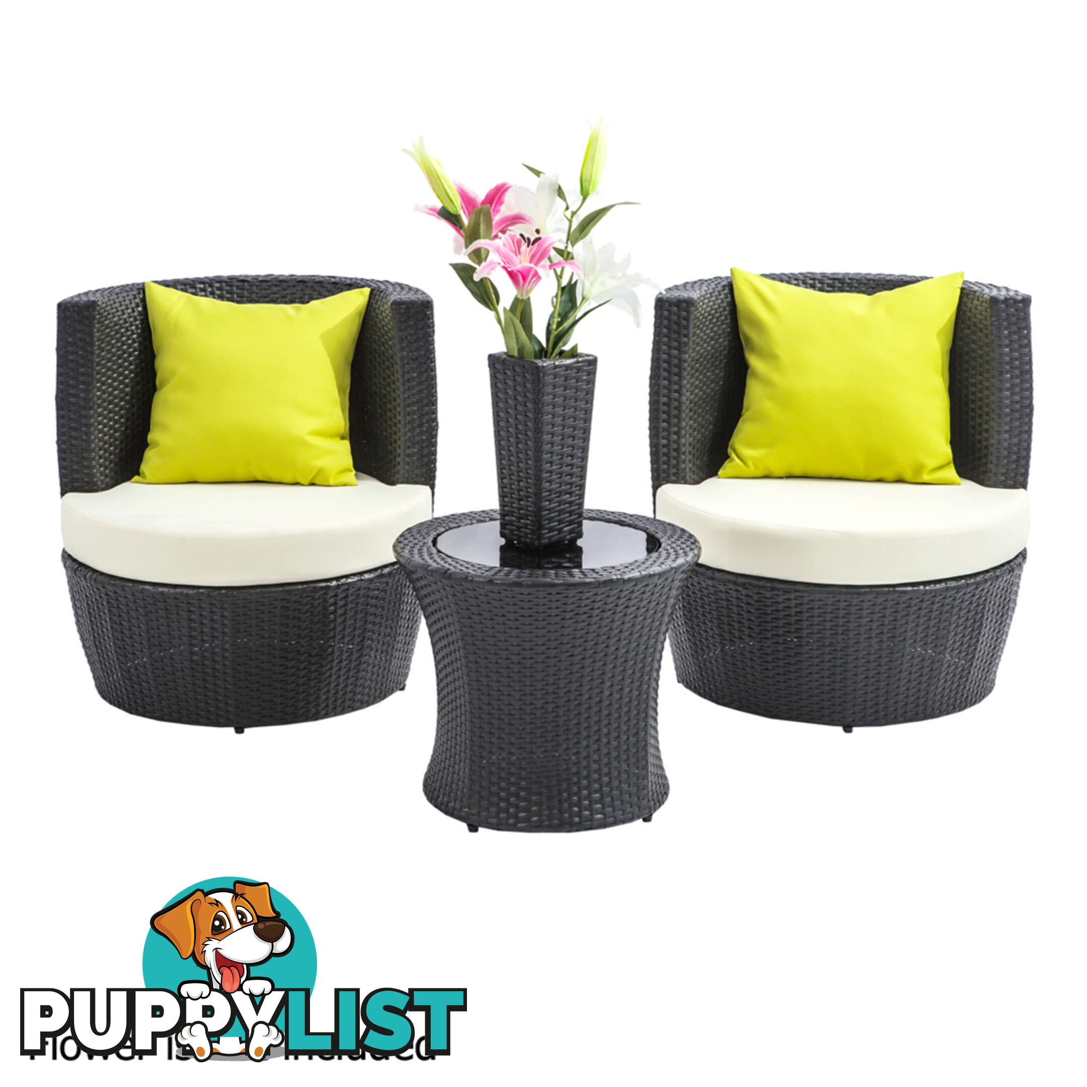 Stackable 4 pcs Black Wicker Rattan 2 Seater Outdoor Furniture Set Grey