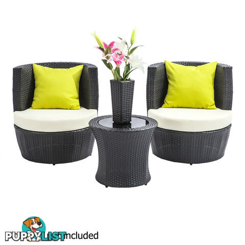 Stackable 4 pcs Black Wicker Rattan 2 Seater Outdoor Furniture Set Grey