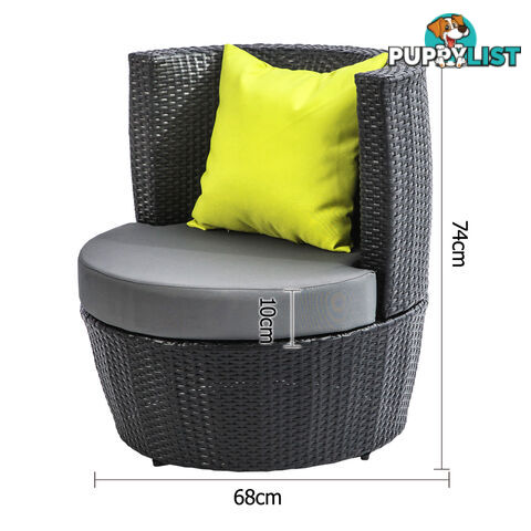 Stackable 4 pcs Black Wicker Rattan 2 Seater Outdoor Furniture Set Grey