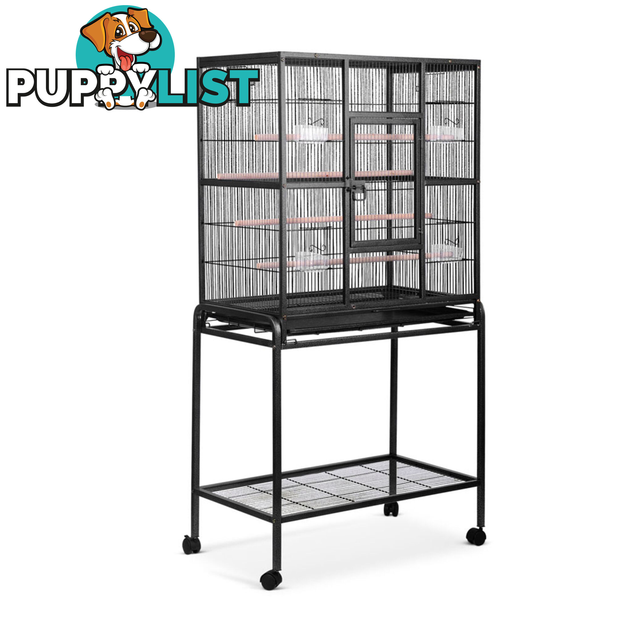 Pet Parrot Aviary Bird Cage w/ Wheels Stand 160cm Black