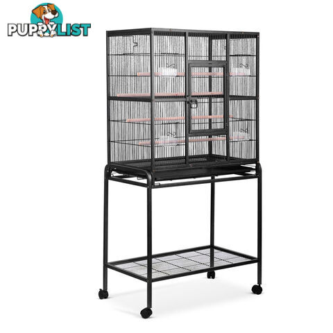 Pet Parrot Aviary Bird Cage w/ Wheels Stand 160cm Black