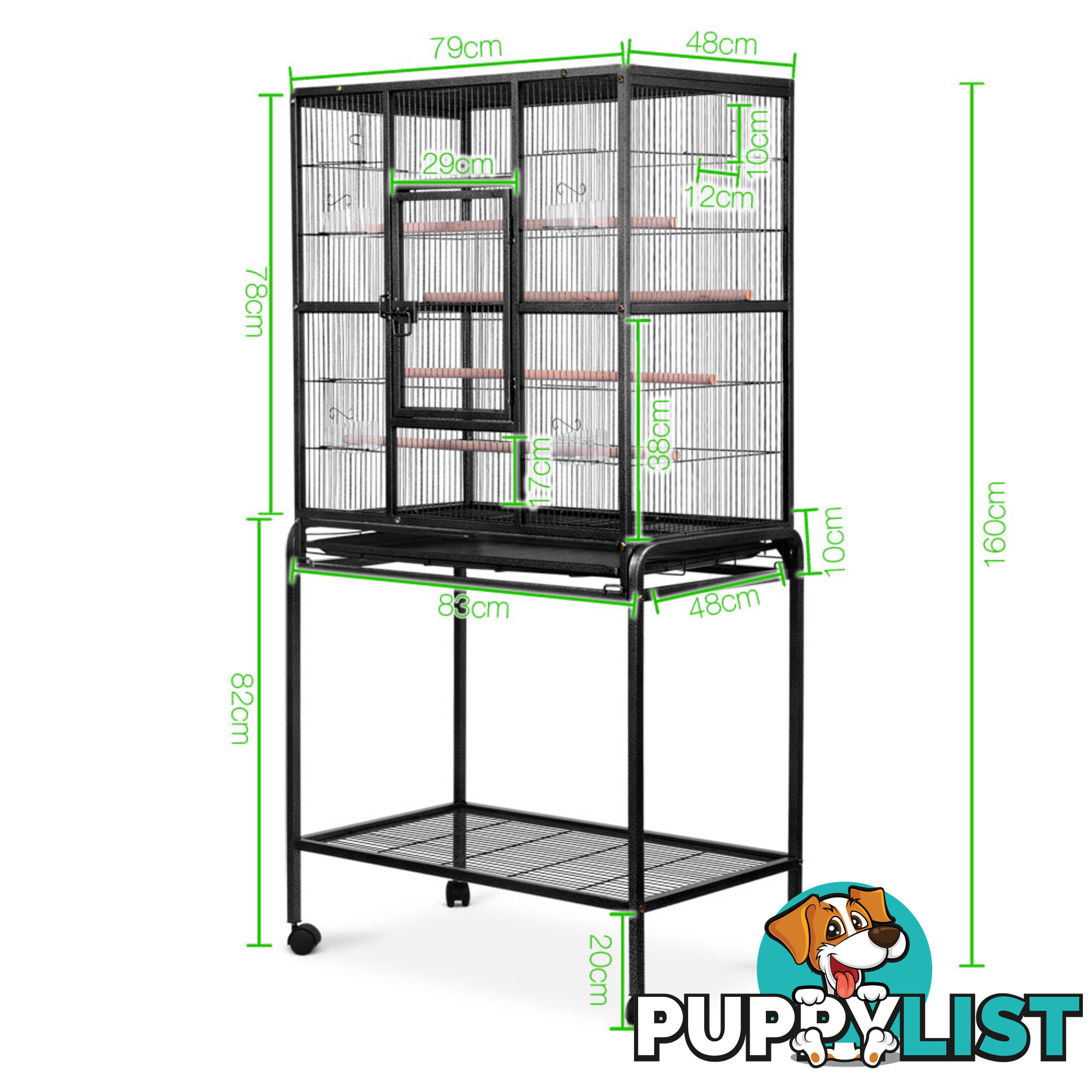 Pet Parrot Aviary Bird Cage w/ Wheels Stand 160cm Black