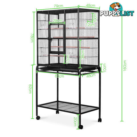 Pet Parrot Aviary Bird Cage w/ Wheels Stand 160cm Black