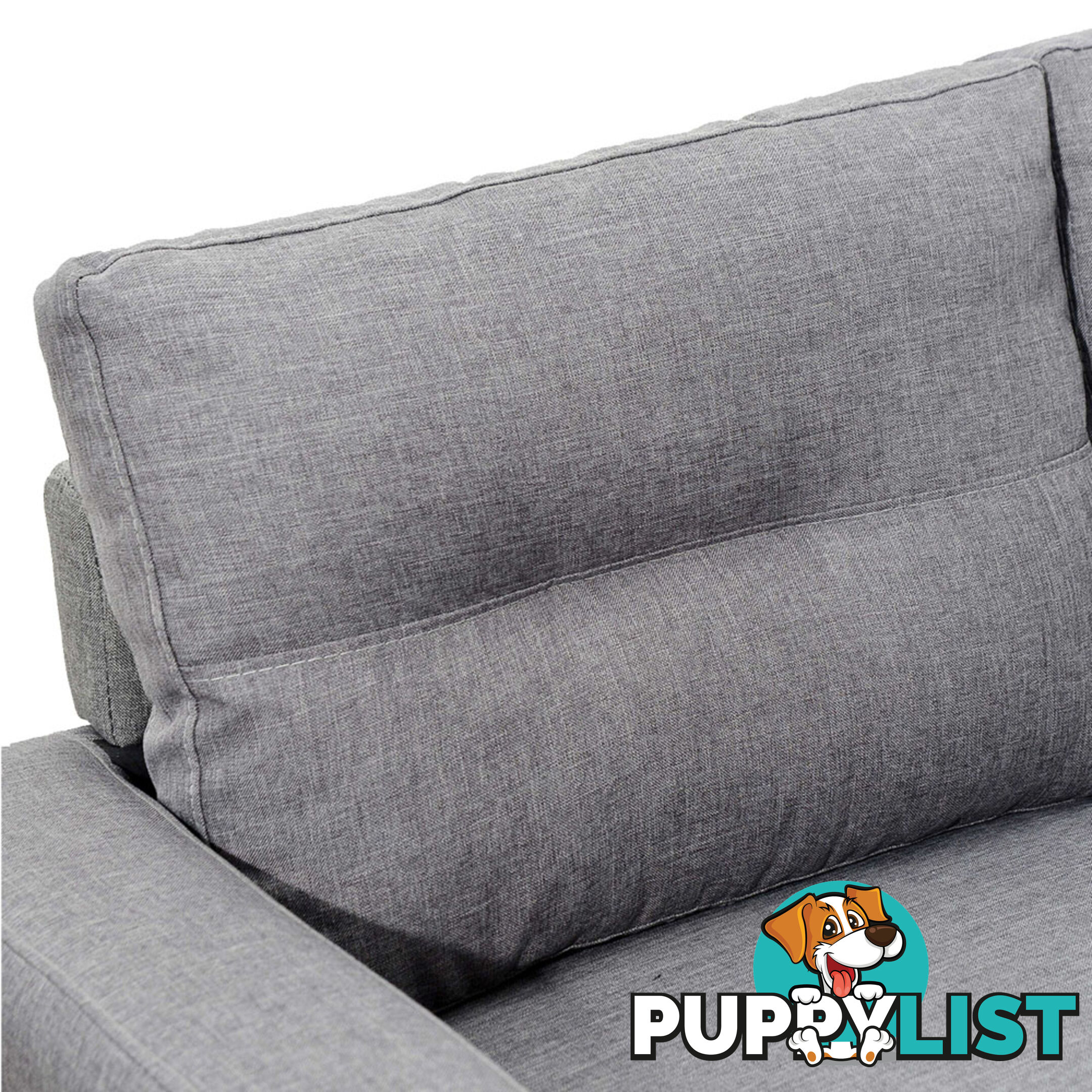 Four Seater Faux Linen Fabric Sofa with Ottoman Grey