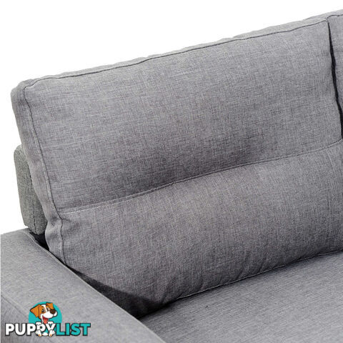 Four Seater Faux Linen Fabric Sofa with Ottoman Grey