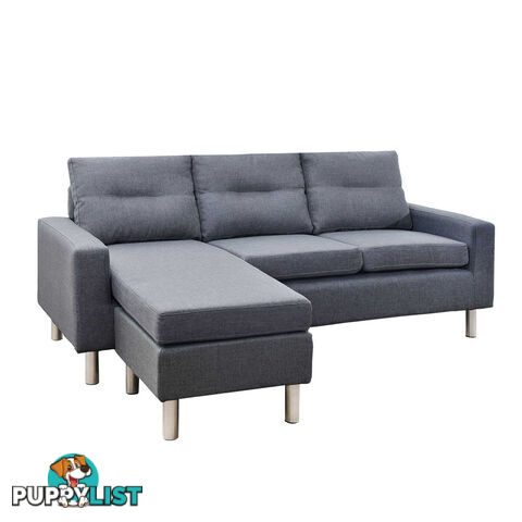 Four Seater Faux Linen Fabric Sofa with Ottoman Grey