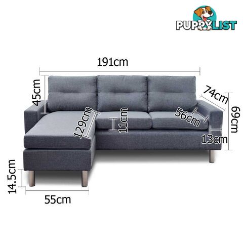 Four Seater Faux Linen Fabric Sofa with Ottoman Grey