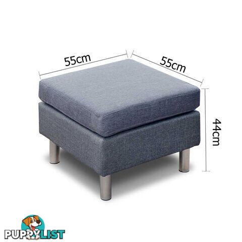 Four Seater Faux Linen Fabric Sofa with Ottoman Grey