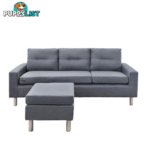 Four Seater Faux Linen Fabric Sofa with Ottoman Grey