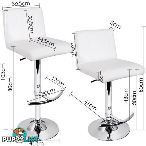 Set of 2 PU Leather Kitchen Bar Stool White