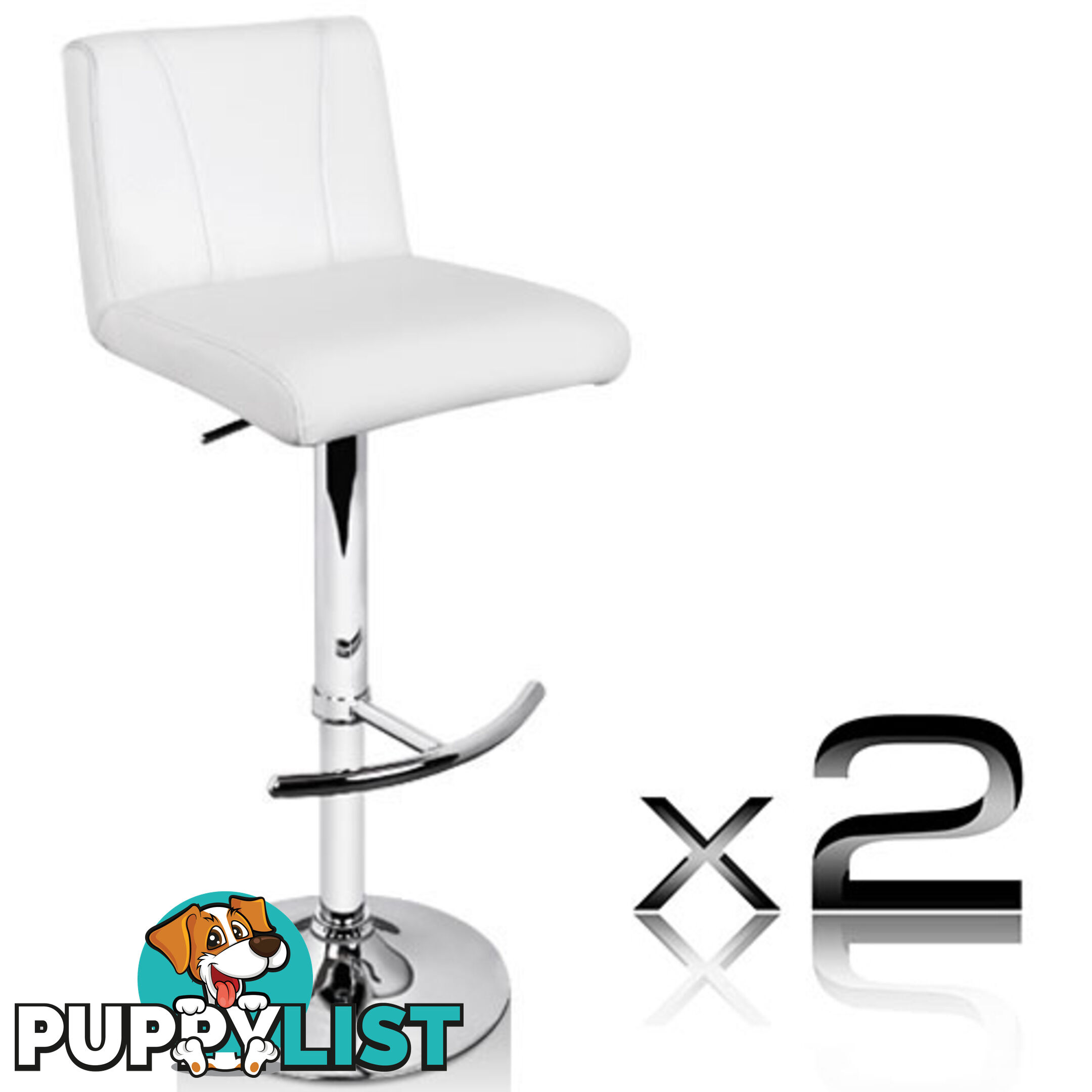 Set of 2 PU Leather Kitchen Bar Stool White