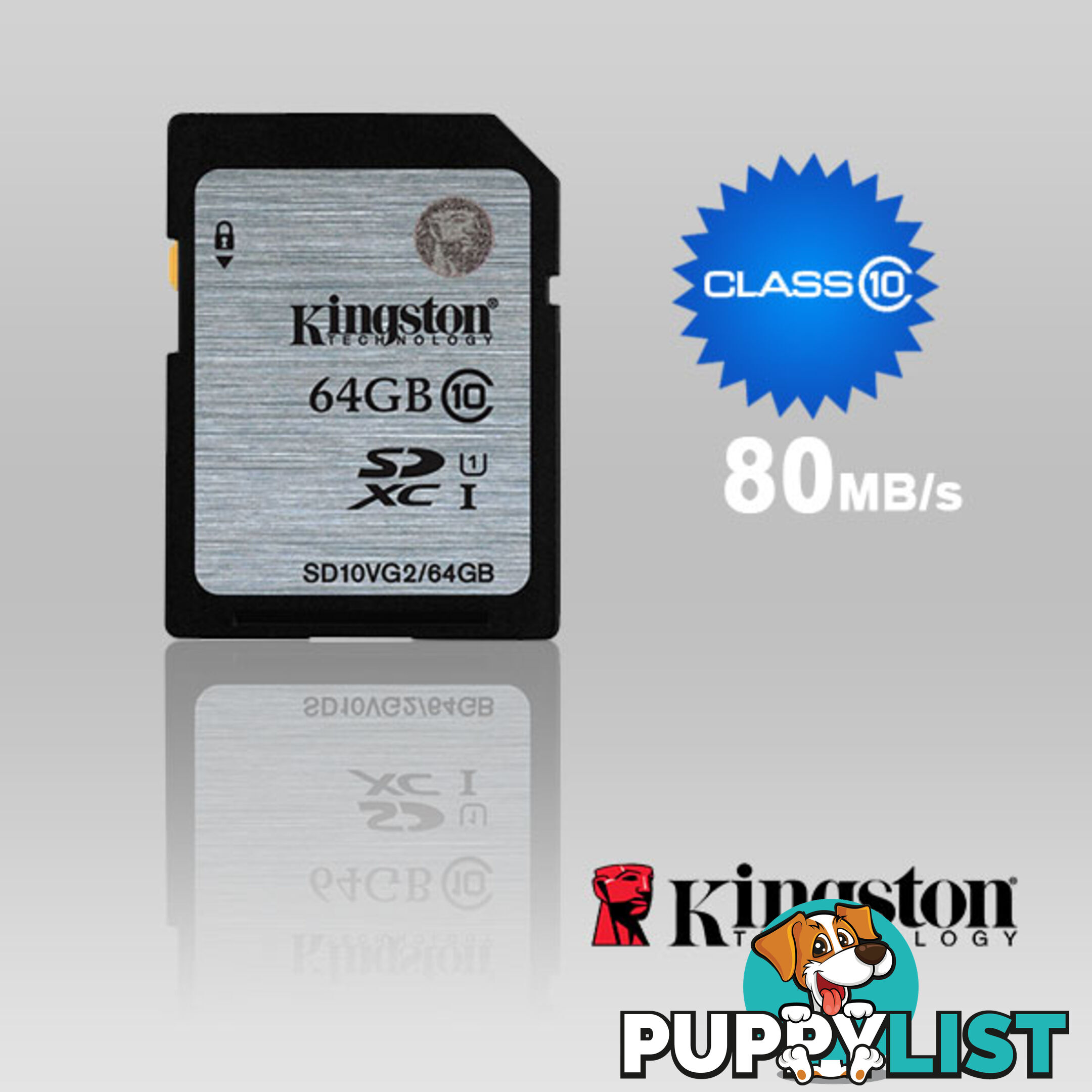 KINGSTON 64GB SDXC Class10 UHS-I 80MB/s Read Flash Card  Retail   (SD10VG2/64GBFR)