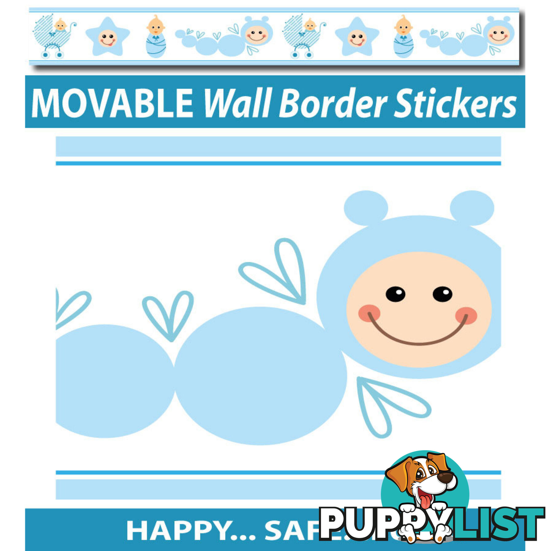 Blue Baby Caterpillar Wall Border Stickers - Totally Movable